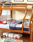 Solpine Charming Wooden Twin/Full Bunk Bed with Curved Frame & Attached Ladder