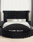 Velvora Platform Bed Frame with Storage Compartments, USB Ports & Wingback Tufted Headboard