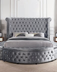 Velvora Platform Bed Frame with Storage Compartments, USB Ports & Wingback Tufted Headboard