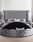 Velvora Platform Bed Frame with Storage Compartments, USB Ports & Wingback Tufted Headboard
