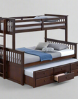 University Wooden Twin Over Full Bunk Bed with Storage Drawers