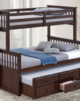 University Wooden Twin Over Full Bunk Bed with Storage Drawers