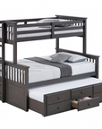 University Wooden Twin Over Full Bunk Bed with Storage Drawers