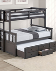 University Wooden Twin Over Full Bunk Bed with Storage Drawers