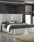 Cleburne LED Bedframe Contemporary Light Gray High-Gloss Finish with Marble & Gold Foil Accents
