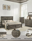 Arlingtona Rustic Farmhouse Bedroom Set, 5 Pieces