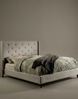 Anabelle Platform Bed Frame with Wingback Tufted Headboard & Nailhead Trim