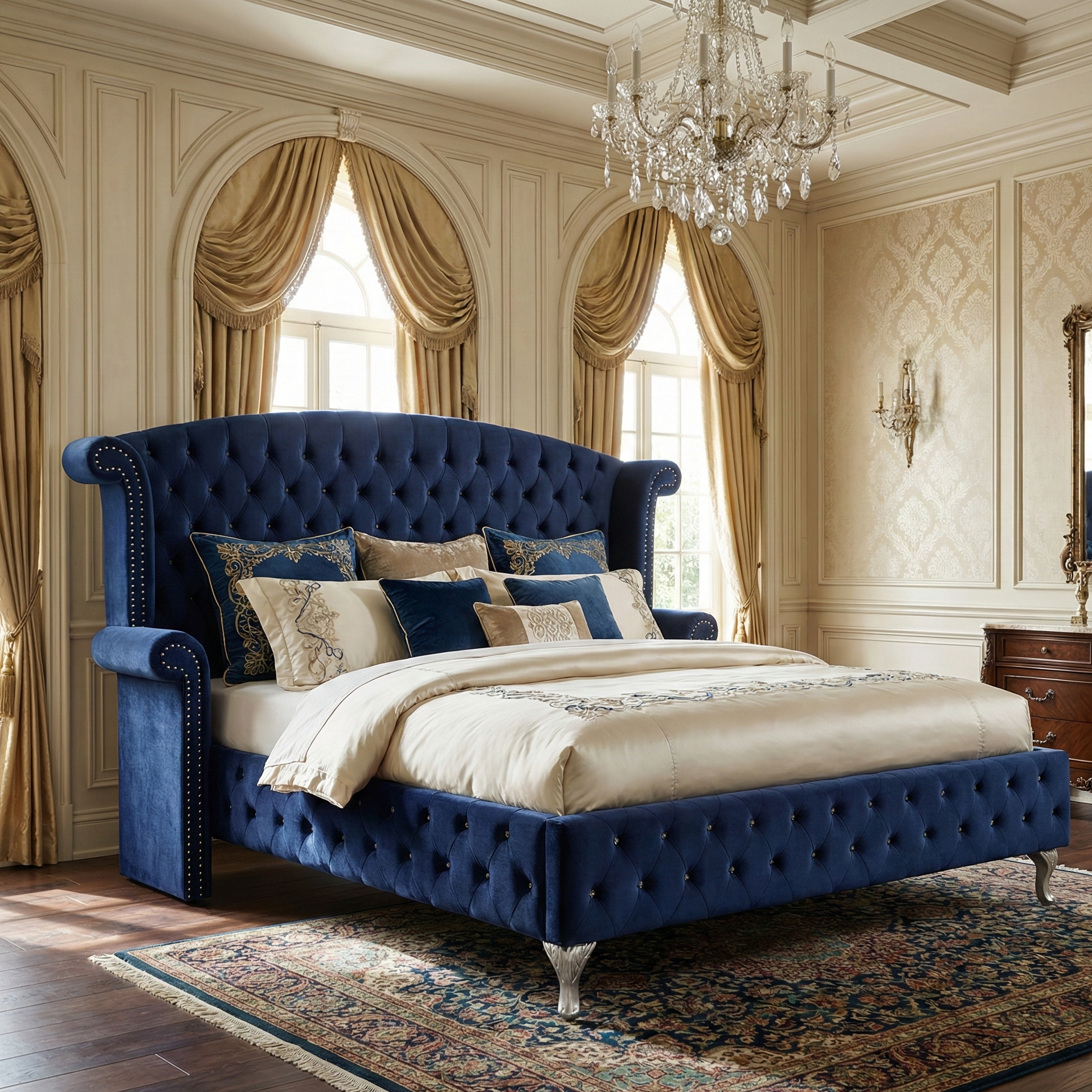 Alzir Glam Velvet Wingback Bed | Crystal Accents – BonaNest