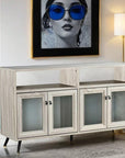 Mid-Century Modern TV Stand with Frosted Glass Cabinets - Gray