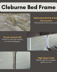 Cleburne LED Bedframe Contemporary Light Gray High-Gloss Finish with Marble & Gold Foil Accents