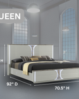 Cleburne LED Bedframe Contemporary Light Gray High-Gloss Finish with Marble & Gold Foil Accents