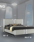 Cleburne LED Bedframe Contemporary Light Gray High-Gloss Finish with Marble & Gold Foil Accents