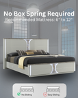 Cleburne LED Bedframe Contemporary Light Gray High-Gloss Finish with Marble & Gold Foil Accents