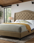 Carly Elegant Tufted Upholstered Camelback Platform Bed Frame