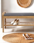 Contemporary Boho Bamboo Shoe Storage Bench