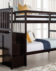 Ontario Space-Saving Twin Over Twin Bunk Bed with Built-In Storage Stairs – Espresso Finish