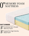 Lunara Fiberglass-Free Memory Foam Mattress in a Box - Firm Support, Cooling Cover, CertiPUR-US Certified