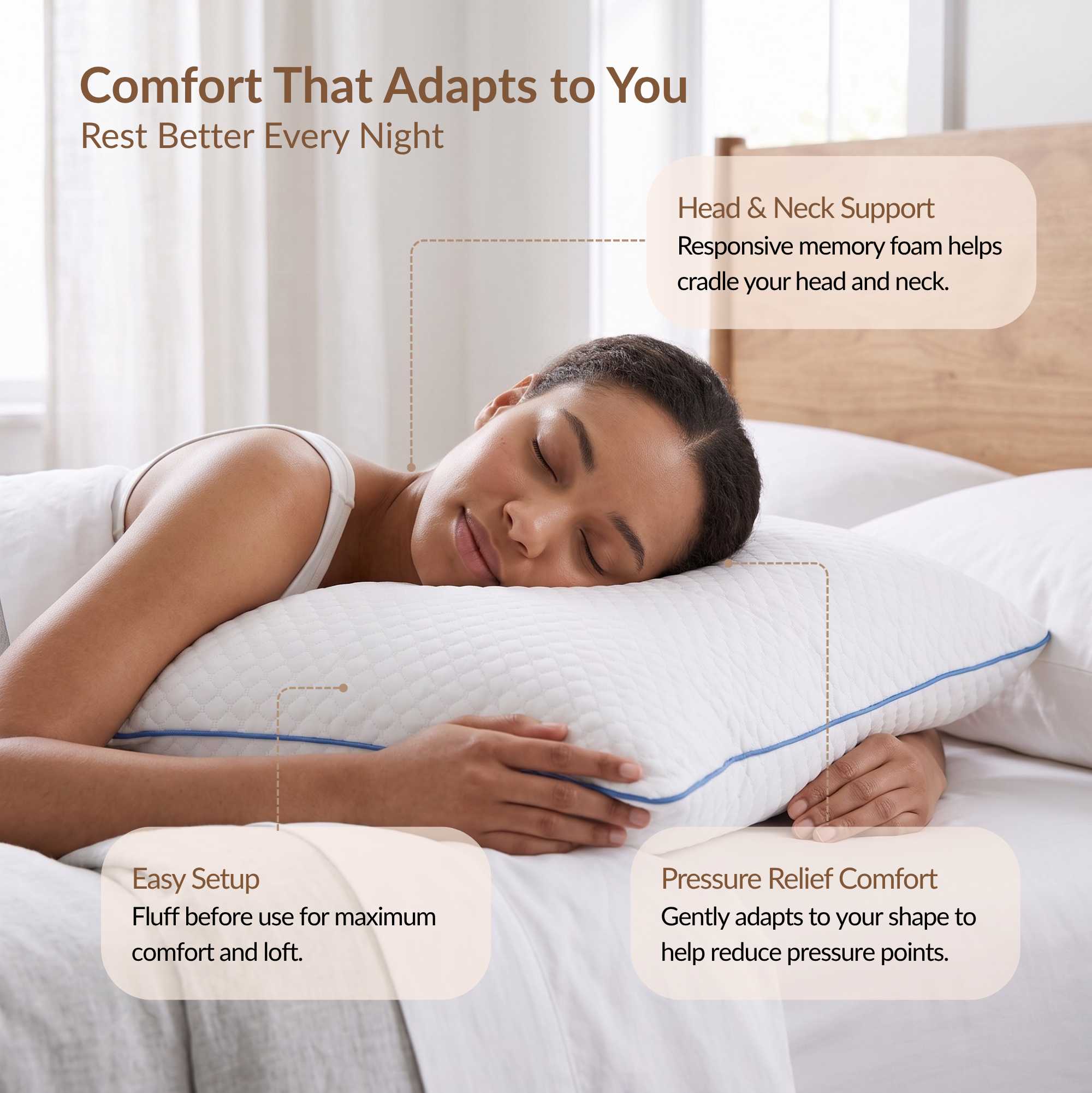 Aeris Memory Foam Pillow, Set of 2 Bed Pillows with Removable Cover and Pressure-Relieving Support by FOA