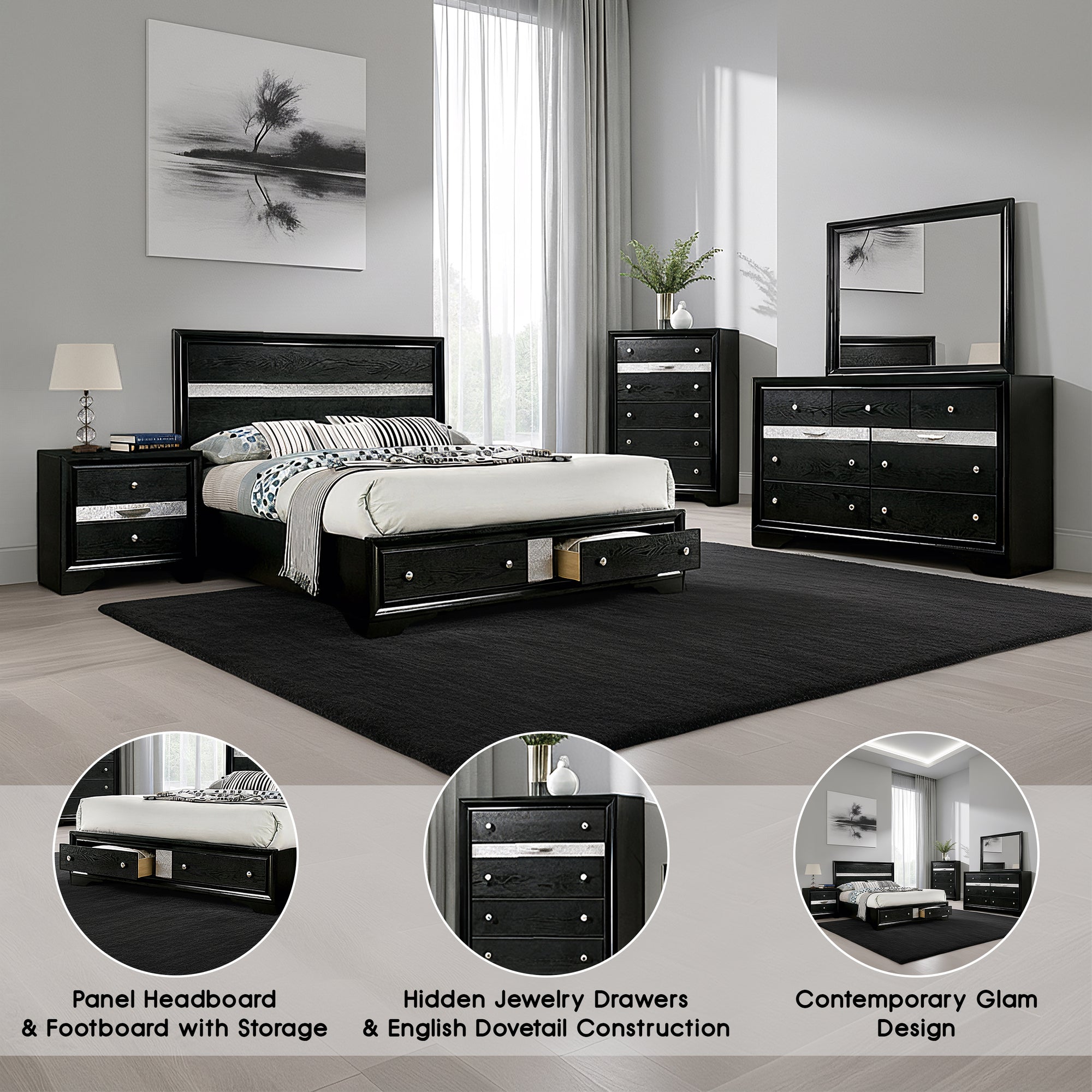 Livia Contemporary Bedroom Set, 5 Pieces