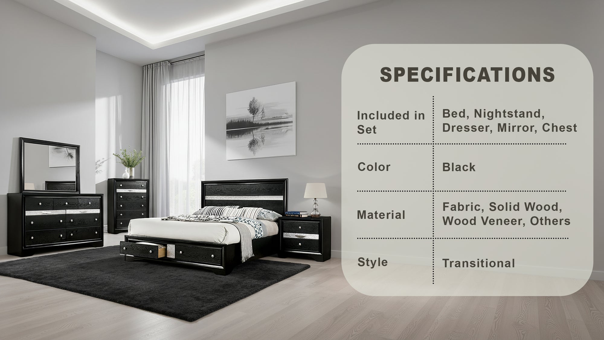 Livia Contemporary Bedroom Set, 5 Pieces