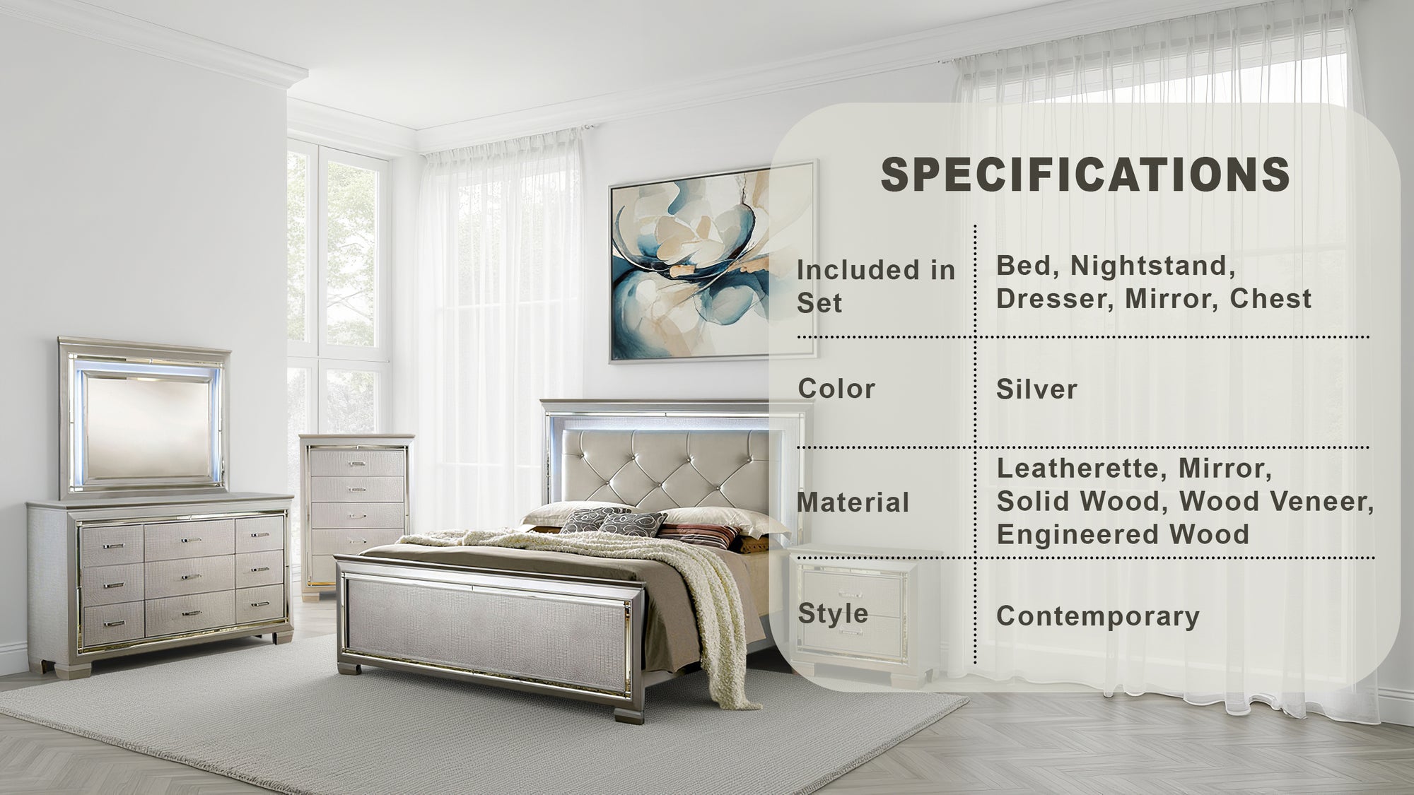 Allegra Contemporary Bedroom Set, 5 Pieces