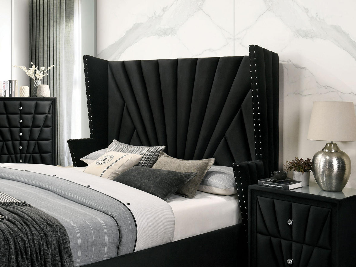 Vienzelle Art Deco Wingback Bed | Gray Velvet – BonaNest