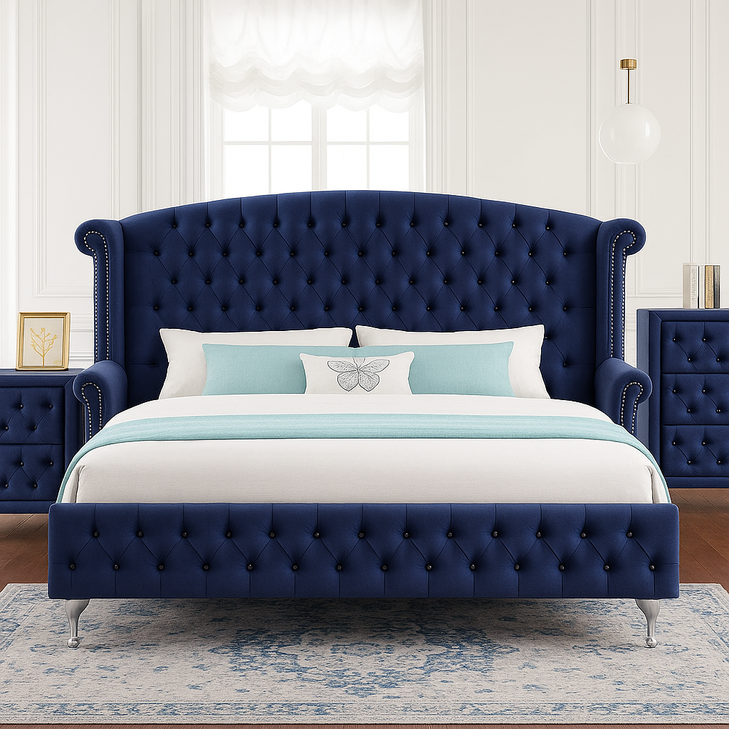 Alzir Glam Velvet Wingback Bed | Crystal Accents – BonaNest