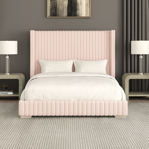 Santorini Modern Contemporary Fur Chenille Fabric Minimalist Platform Bed