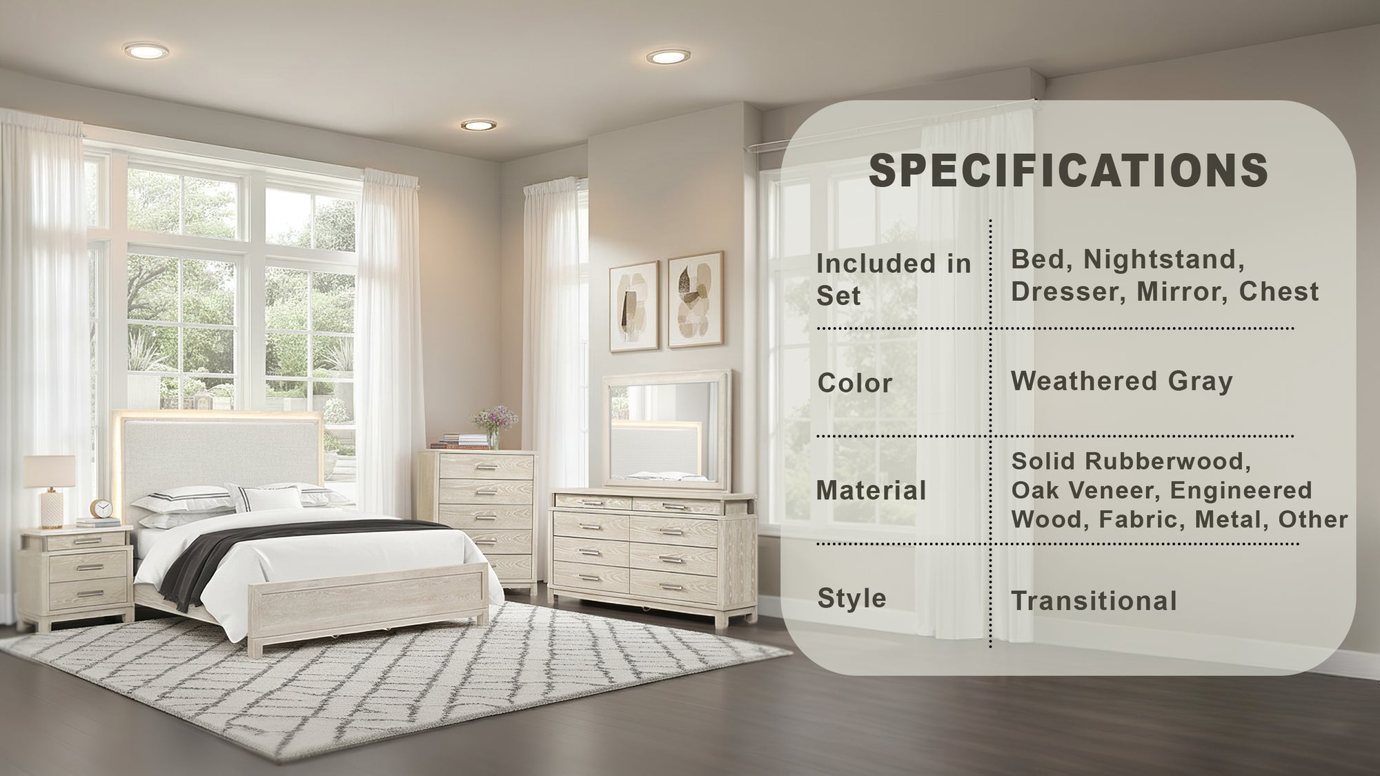 Chavigny Transitional Bedroom Set, 5 Pieces