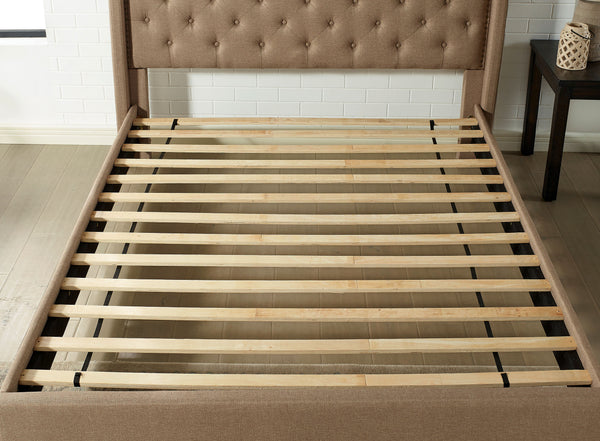Carly Elegant Tufted Upholstered Camelback Platform Bed Frame