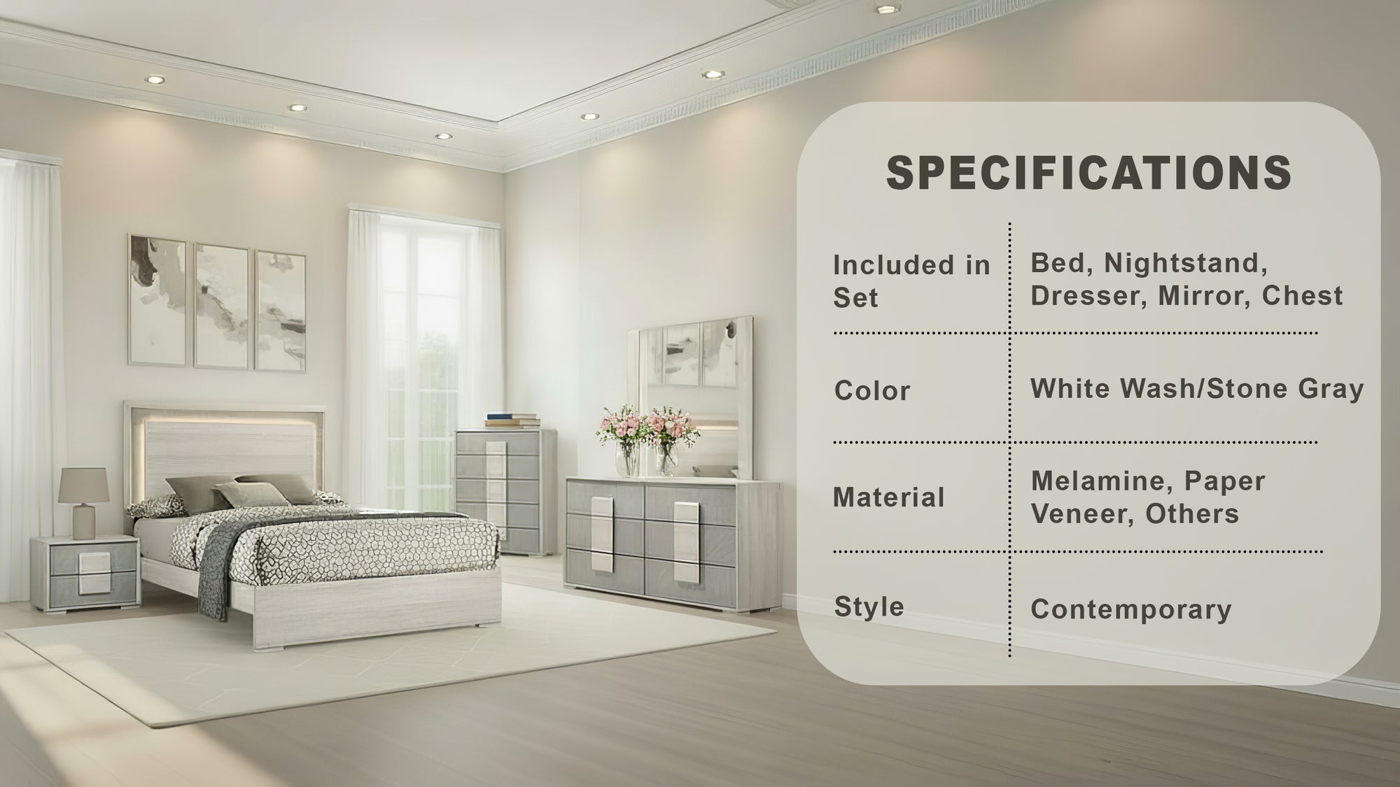 Ruthgate Contemporary Bedroom Set, 5 Pieces