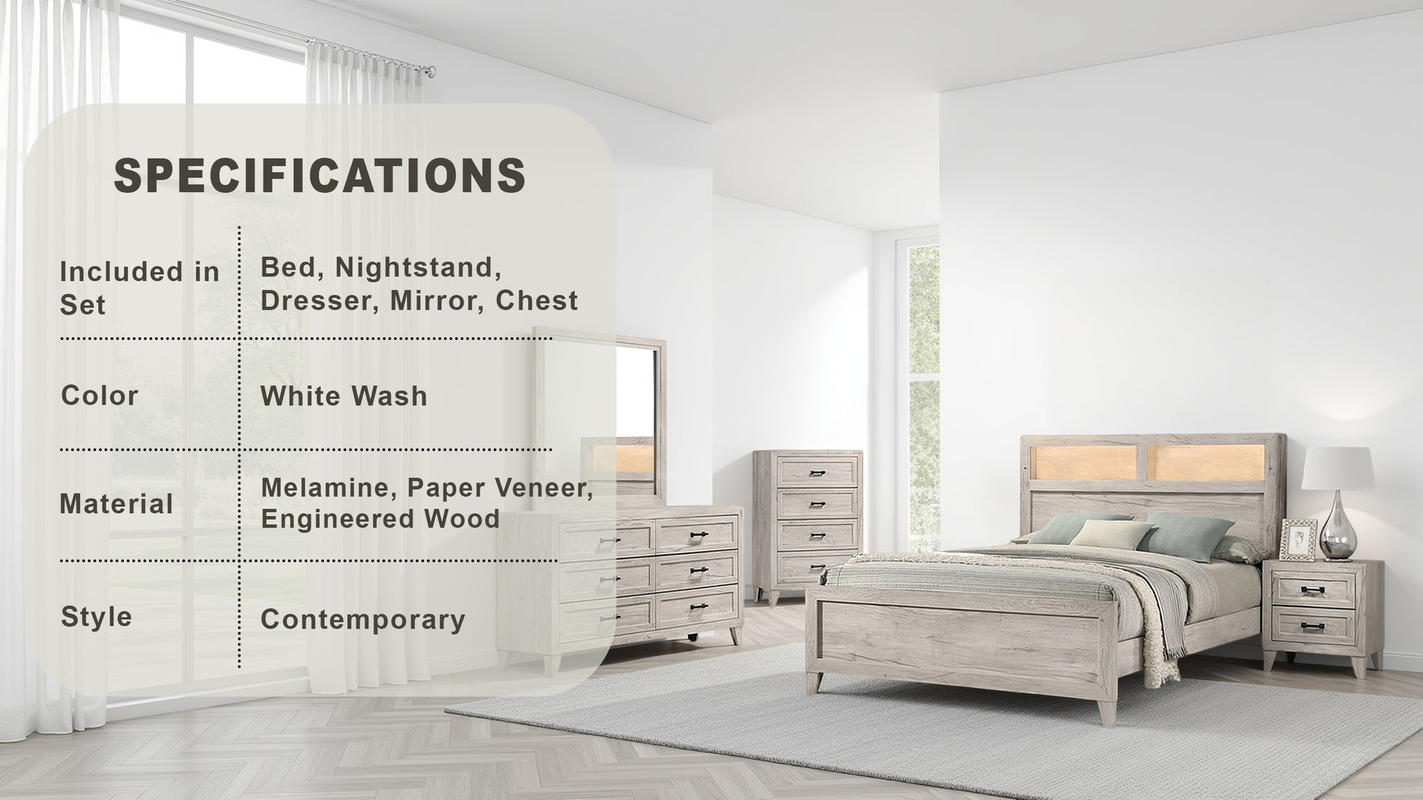 Oskarvik Contemporary Bedroom Set, 5 Pieces