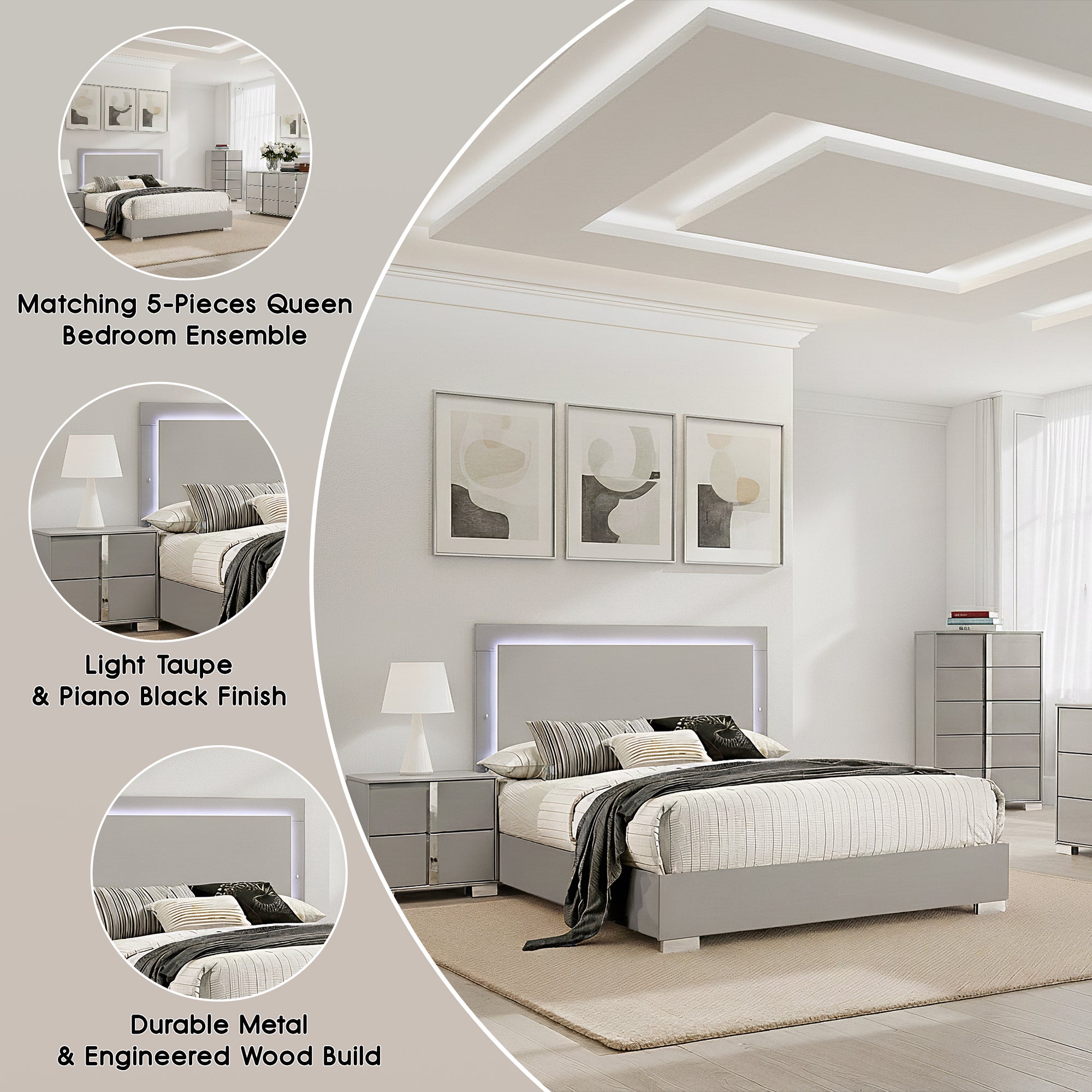 Eclissia Contemporary Bedroom Set, 5 Pieces