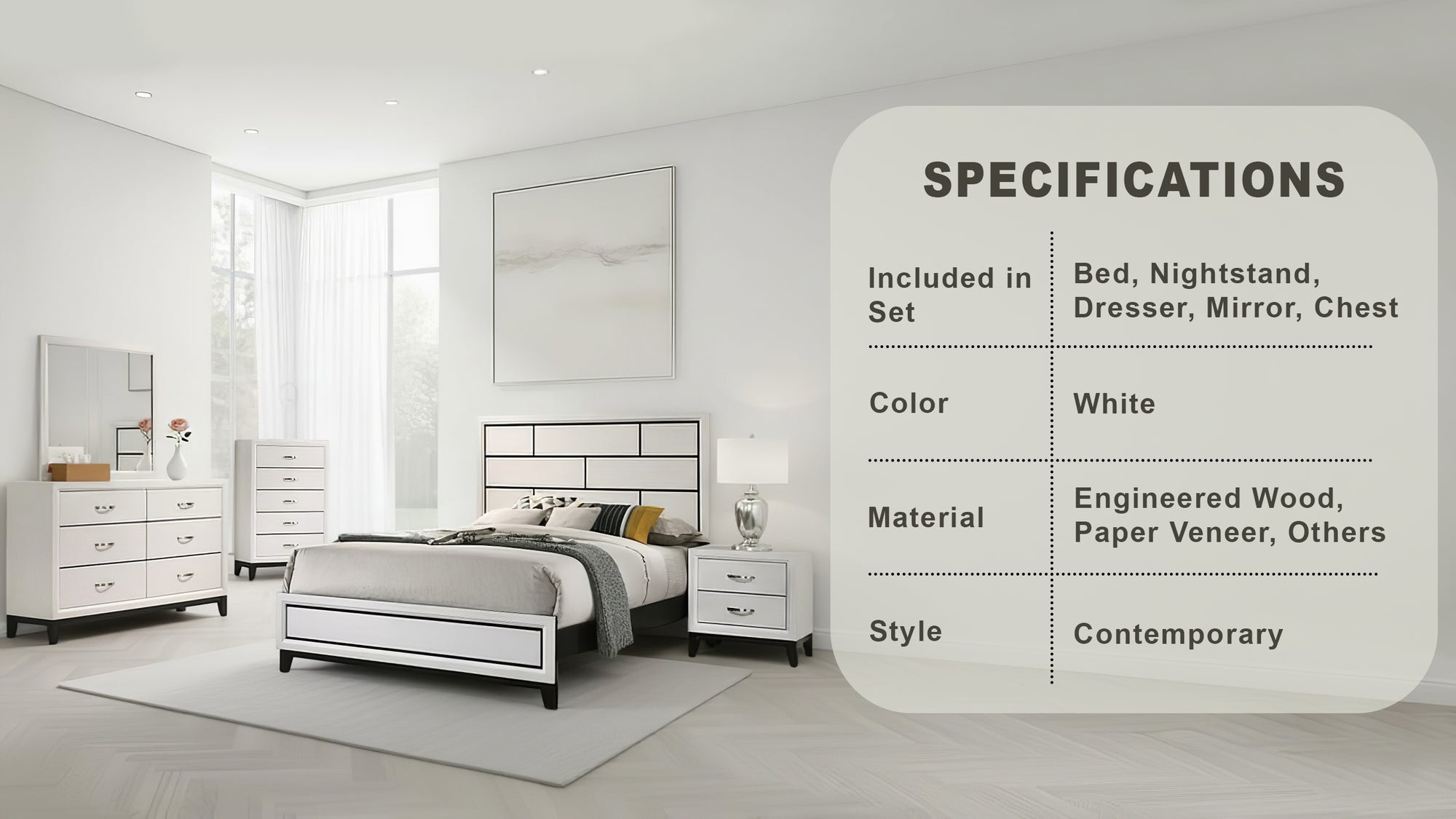 Mondaro Contemporary Bedroom Set, 5 Pieces