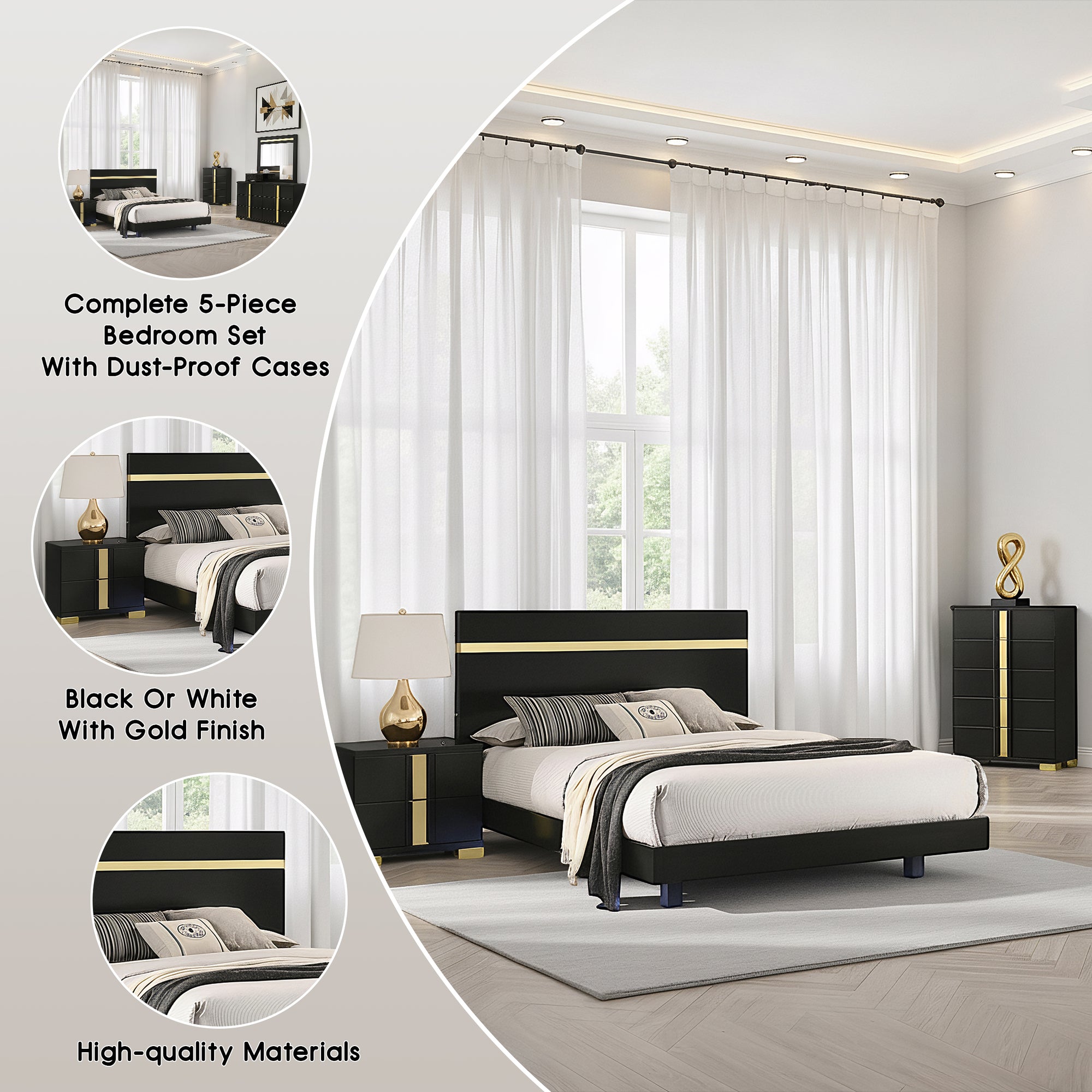 Vikholm Contemporary Bedroom Set, 5 Pieces