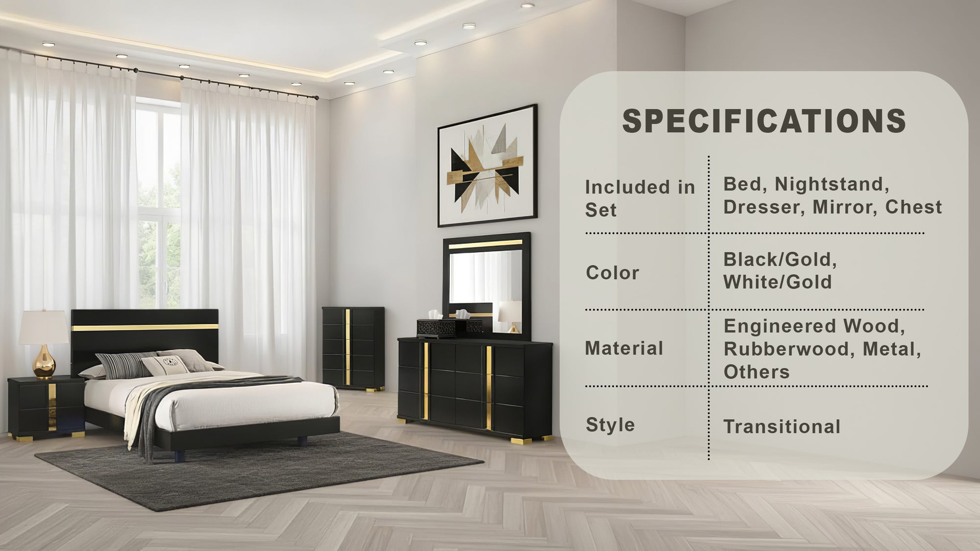 Vikholm Contemporary Bedroom Set, 5 Pieces