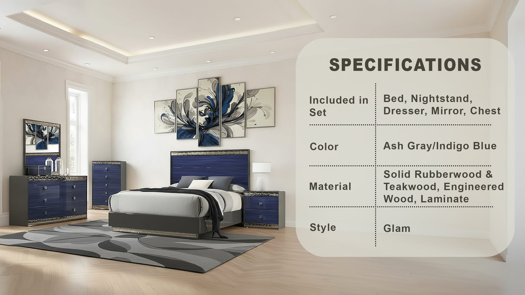 Sorrenta Glam Bedroom Set, 5 Pieces