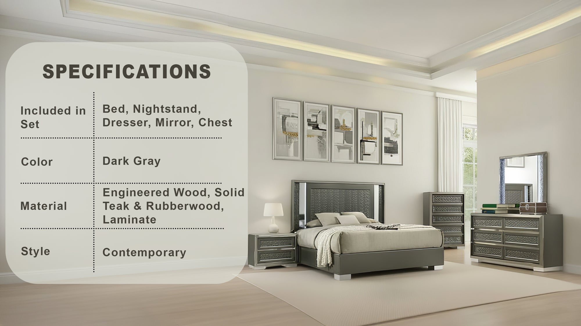 Fernhill Contemporary Bedroom Set, 5 Pieces