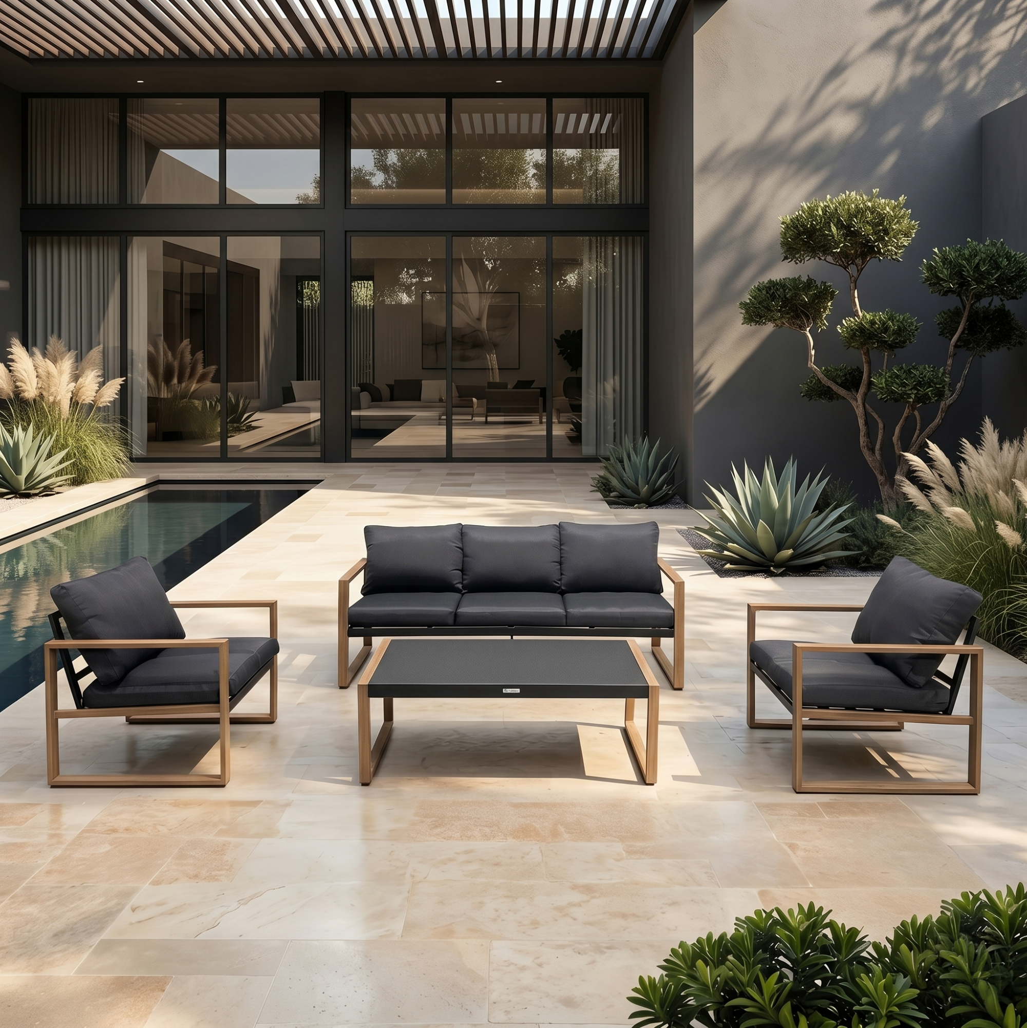 Aurelle Contemporary Outdoor Conversation Set, 4 Pieces