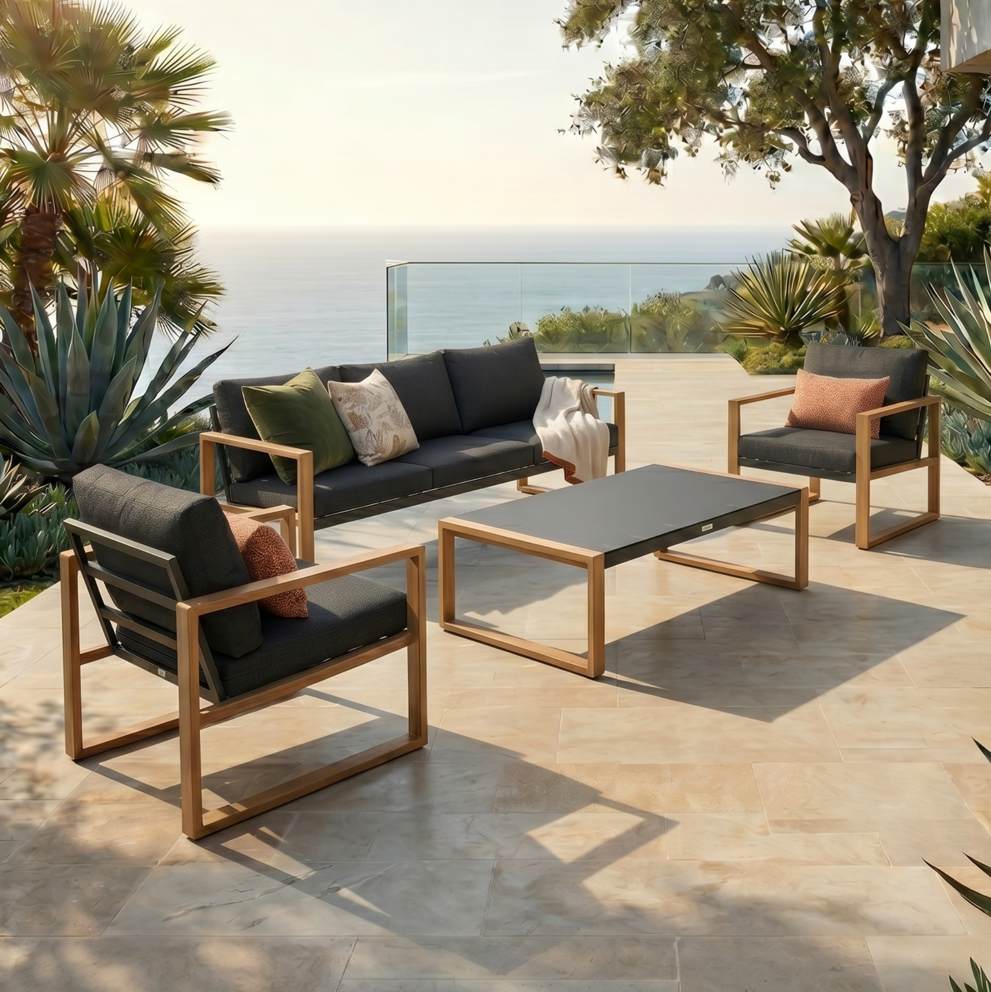 Aurelle Contemporary Outdoor Conversation Set, 4 Pieces