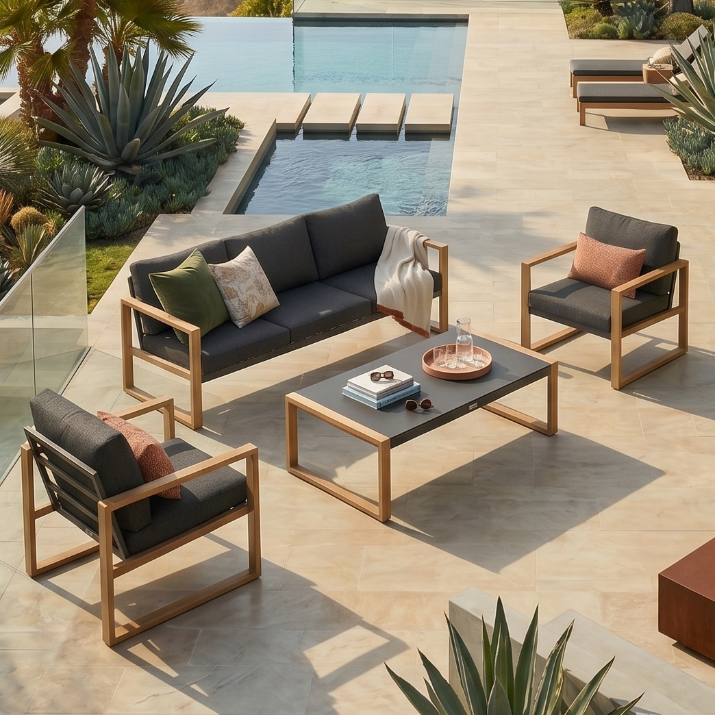 Aurelle Contemporary Outdoor Conversation Set, 4 Pieces
