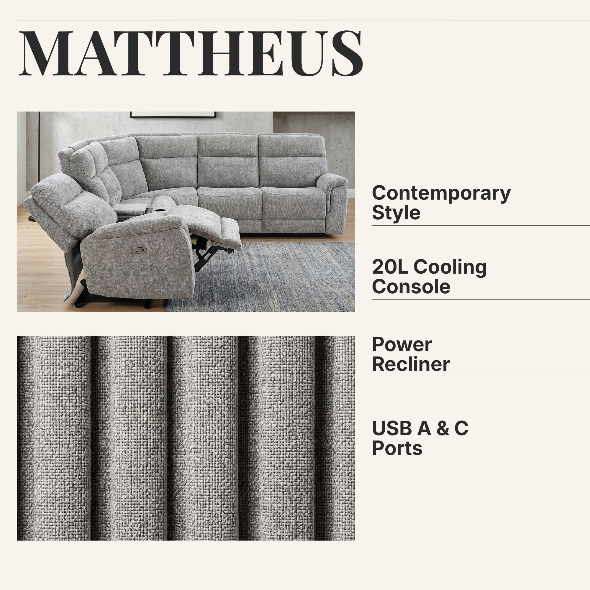 Mattheus Contemporary Power Sectional