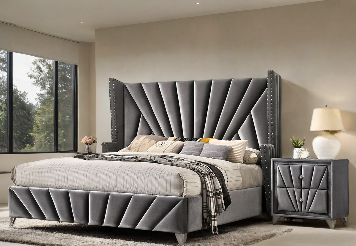 Vienzelle Art Deco Wingback Bed | Gray Velvet – BonaNest