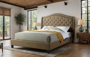 Carly Elegant Tufted Upholstered Camelback Platform Bed Frame