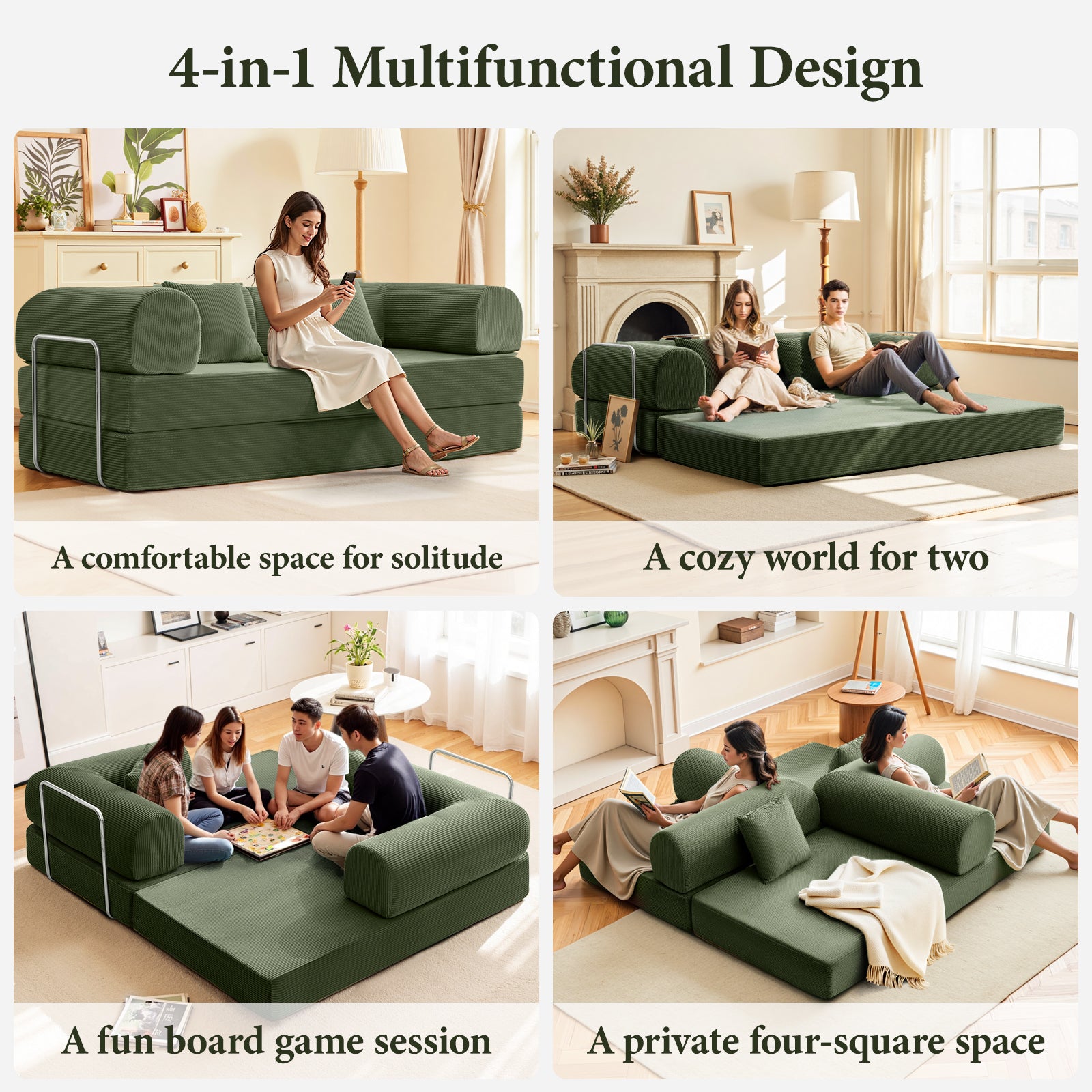 Perri 79" Modular Compressed Sofa with Corduroy Upholstery, Lumbar Pillows &amp; Metal Support By FOA