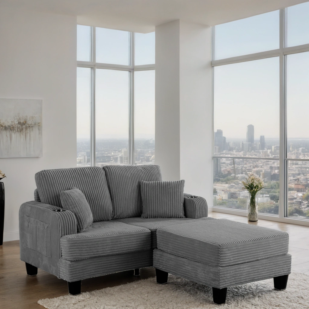 Brooklyn 61&quot;W Corduroy Tufted Upholstered Loveseat