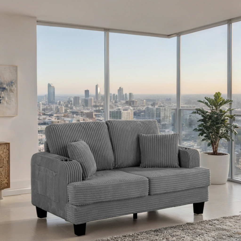Brooklyn 61&quot;W Corduroy Tufted Upholstered Loveseat