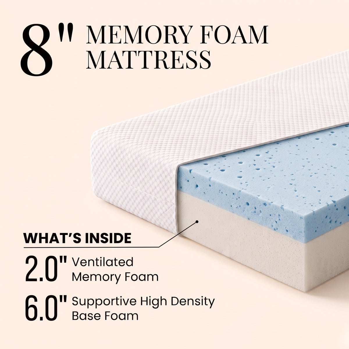Lunara Fiberglass-Free Memory Foam Mattress in a Box - Firm Support, Cooling Cover, CertiPUR-US Certified