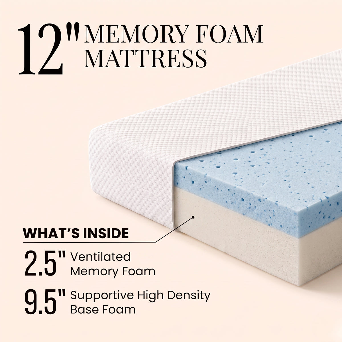 Lunara Fiberglass-Free Memory Foam Mattress in a Box - Firm Support, Cooling Cover, CertiPUR-US Certified