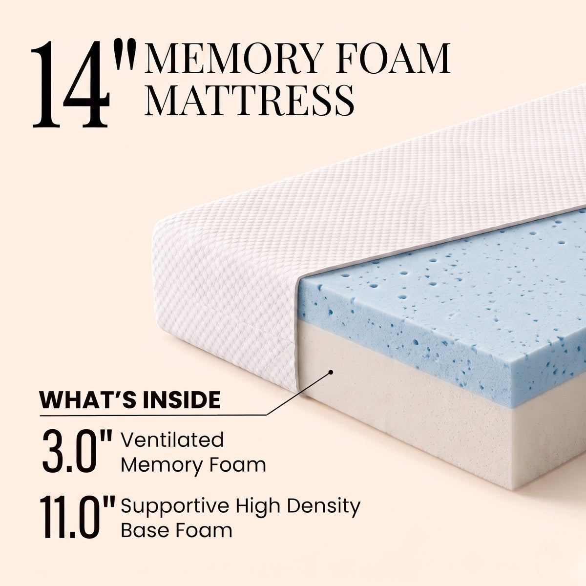 Lunara Fiberglass-Free Memory Foam Mattress in a Box - Firm Support, Cooling Cover, CertiPUR-US Certified
